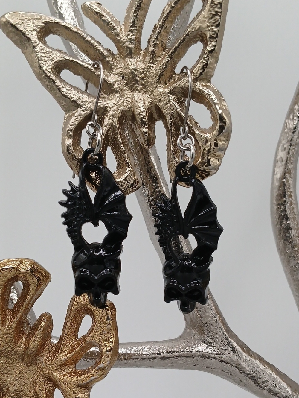 Black Skull Dangle Earrings - Gothic